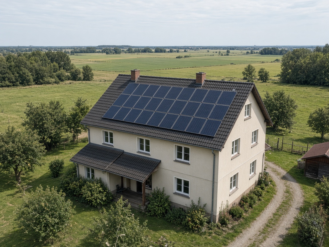 Wohnhaus mit Photovoltaikanlage in ländlicher Umgebung